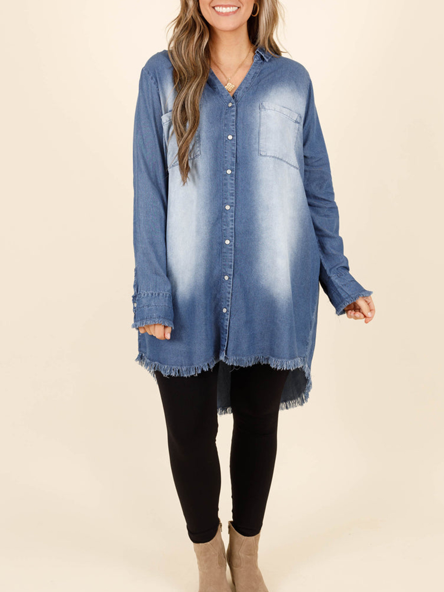 Tassel pocket washed denim shirt