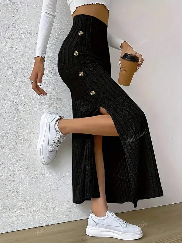 Women's Striped Split Skinny Skirt