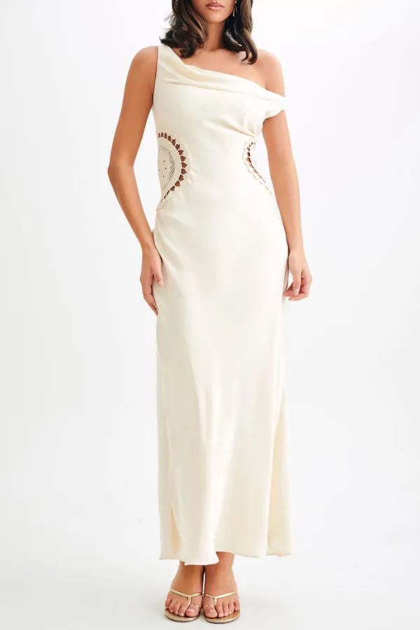 Satin Maxi Dress With Crochet