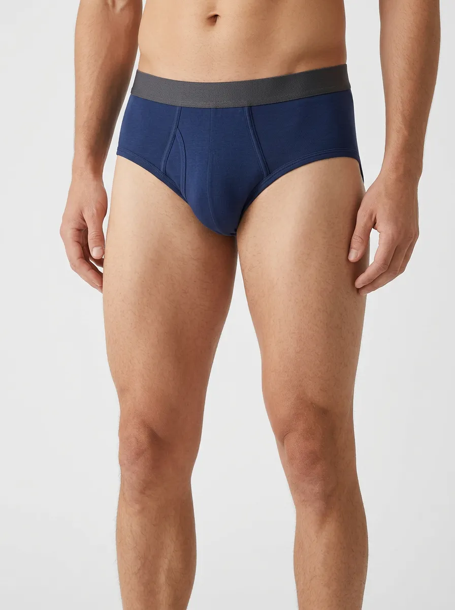 Men's Solid Navy Blue Cotton Briefs Underwear