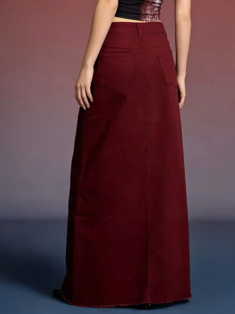 Denim Raw Maxi Skirt