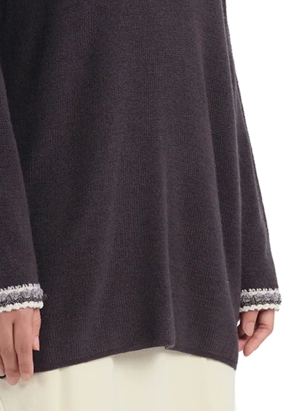 Textured Trim Oversized Knit Sweater