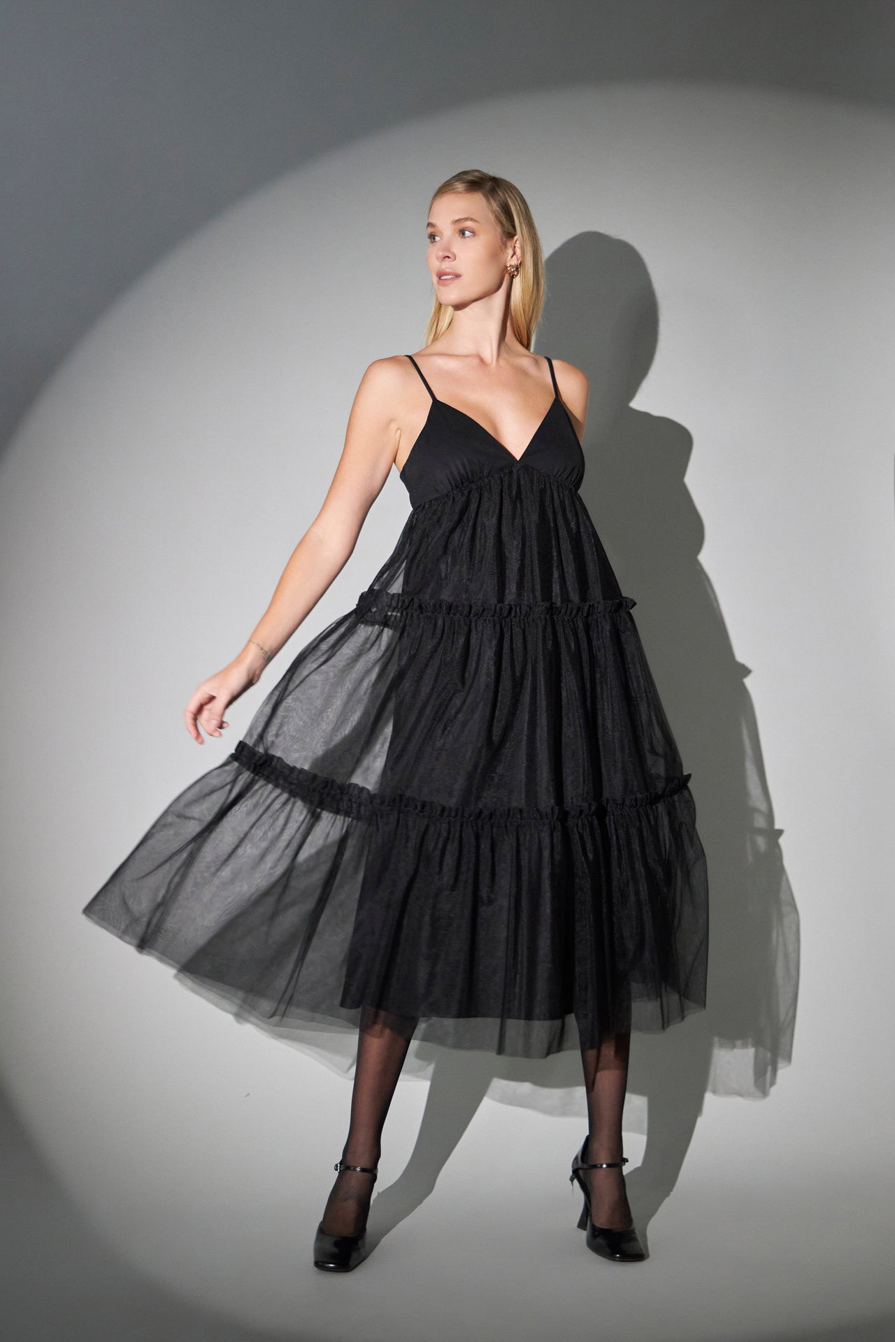 Tulle Contrast Midi Dress