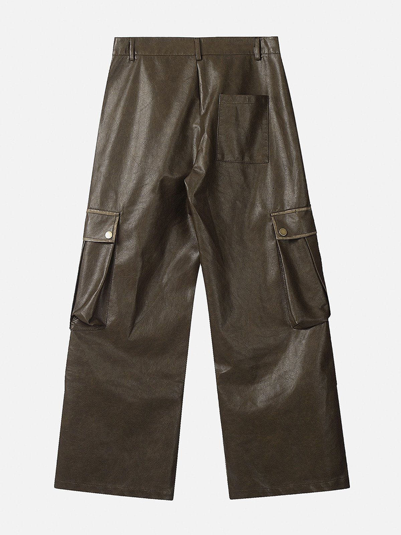 Big Pocket Wrinkle PU Cargo Pants