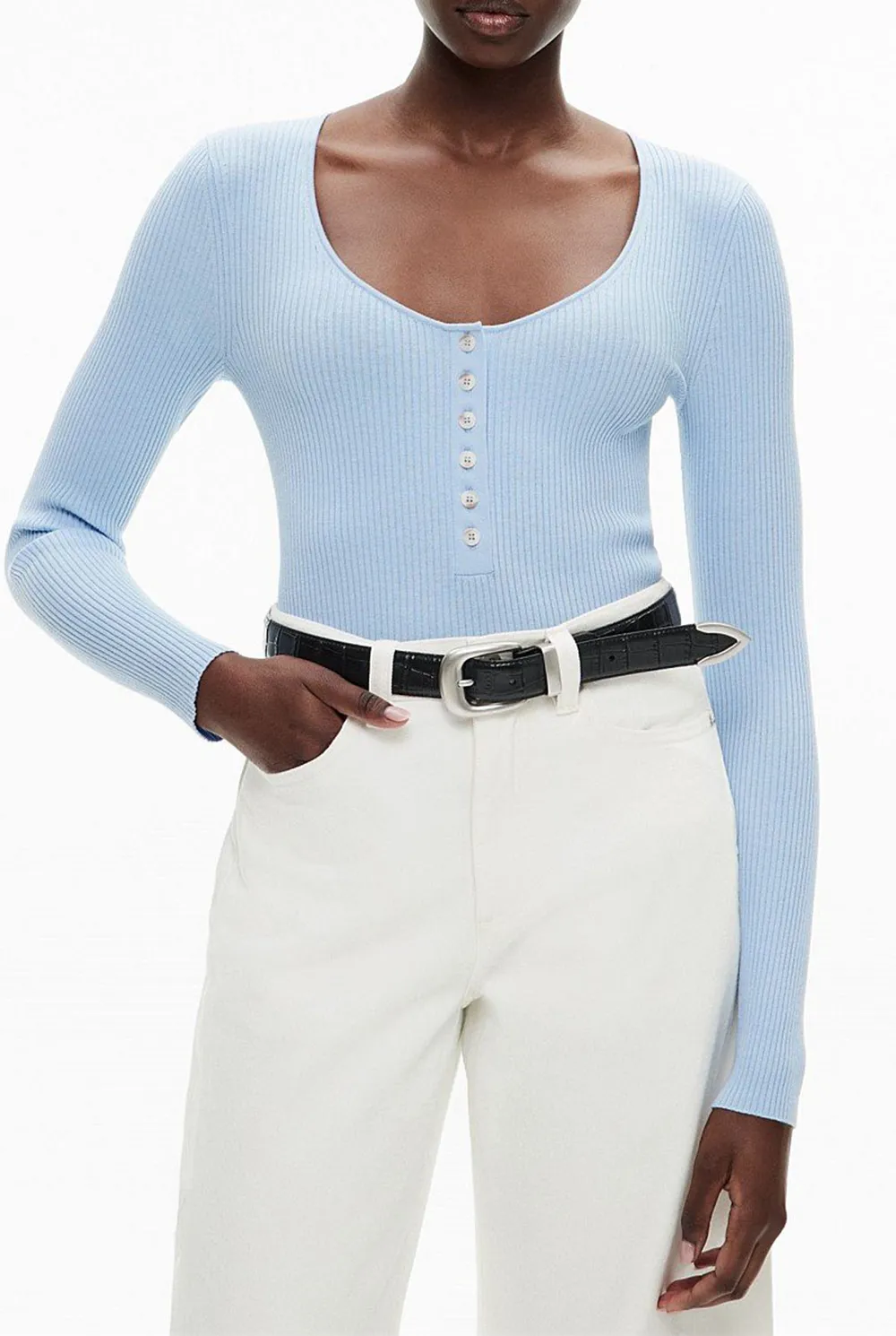 Round Neck Button-Up Knitted Sweater