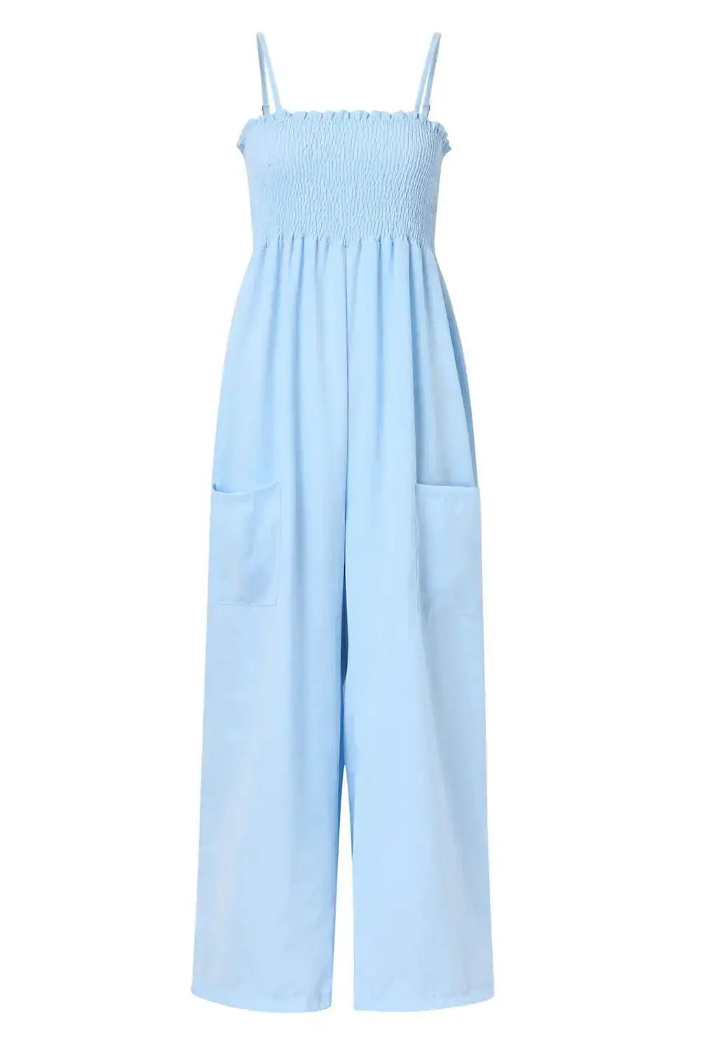 Smocked Strappy Wide Leg Jumpsuit