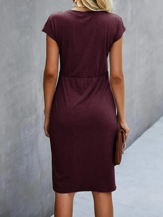 Crew Neck Twist Solid Fitted Dress