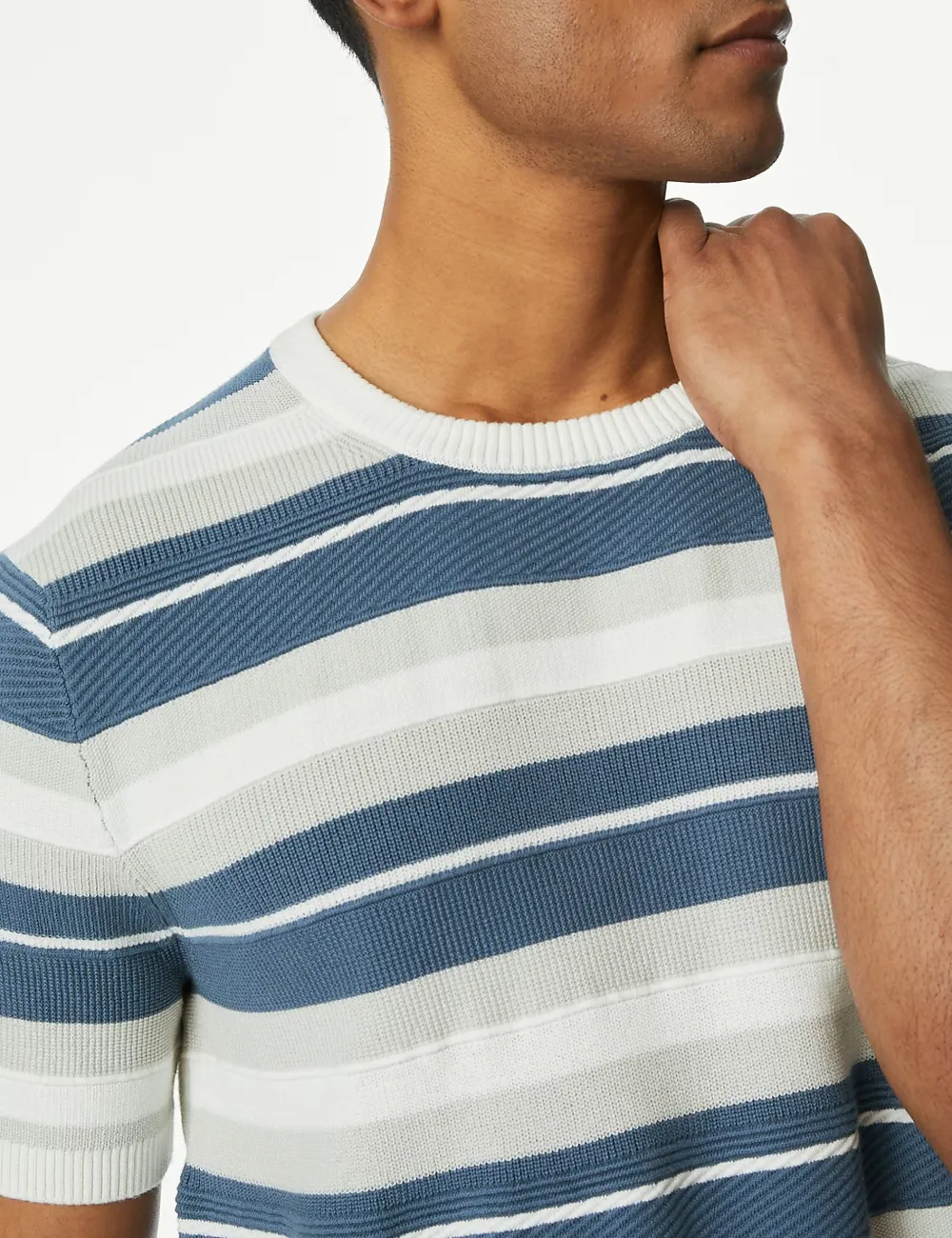 Cotton Rich Striped Crew Neck Knitted T-shirt