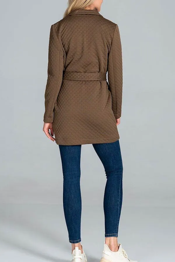 Short Quilted Belted Coat With Collar And Patch Pockets