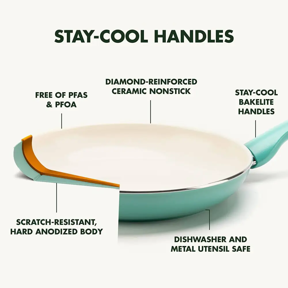 Rio Healthy Ceramic Nonstick 16 Piece Cookware Pots and Pans Set, PFAS-Free, Dishwasher Safe, Turquoise