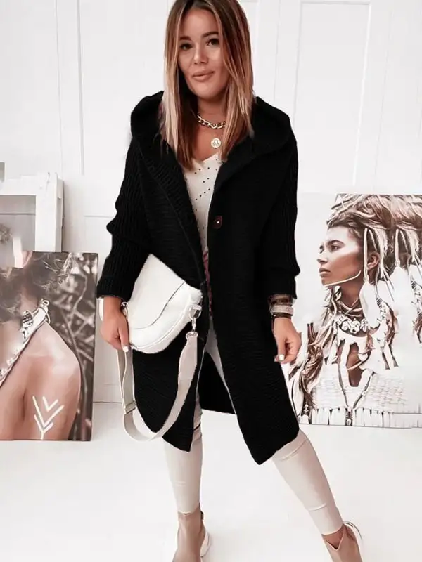 Women’s Mid-Length Long Sleeve Hooded Cardigan