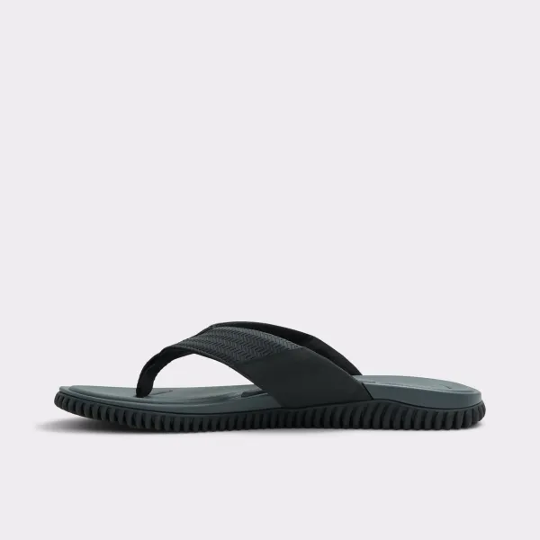 Black  Synthetic Leather Embossed Flat Slides
