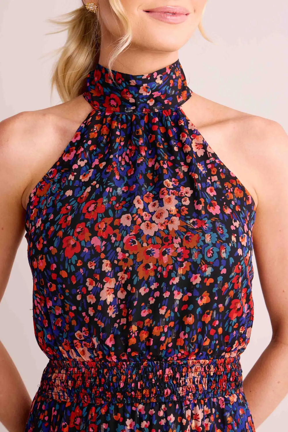 Floral Print Halter Neck Asymmetric Dress