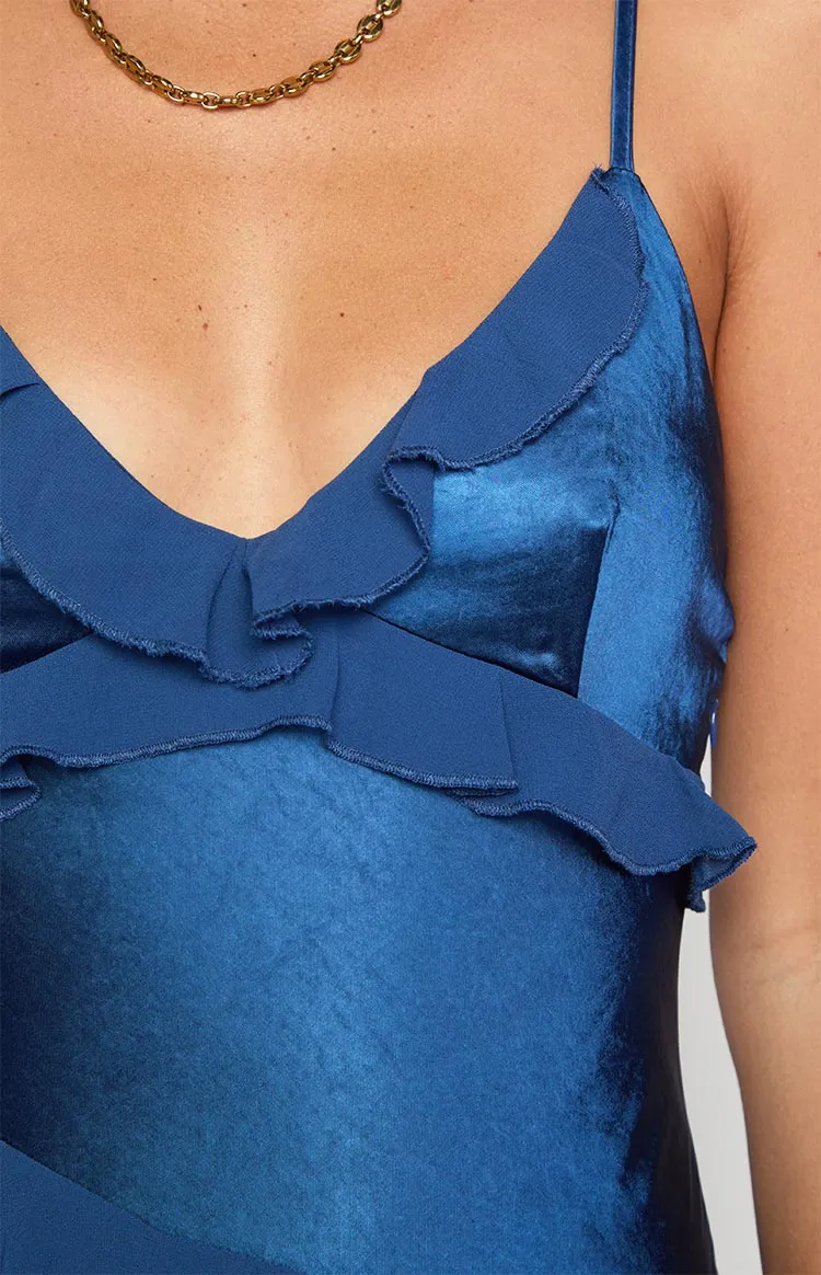 Modern Satin Ruffle Frills Maxi Dress