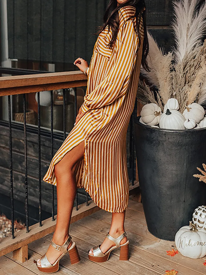 Women's Striped Pocket Shirt Dress