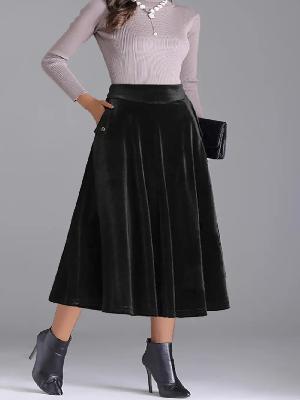 Airy Button Front Line Detail Skirt