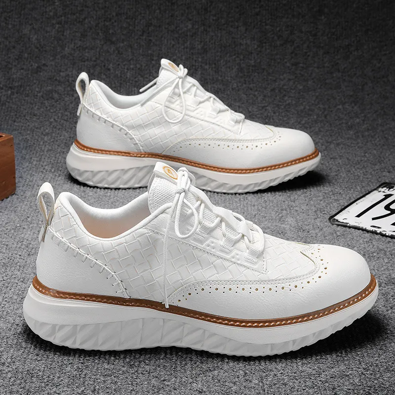 Men’s Comfortable Lace-Up Brogue Sneakers – Ultra-Lightweight & Breathable Woven Upper, Arch Support, Wide-Toe Fit, Shock-Absorbing Sole for All-Day Comfort