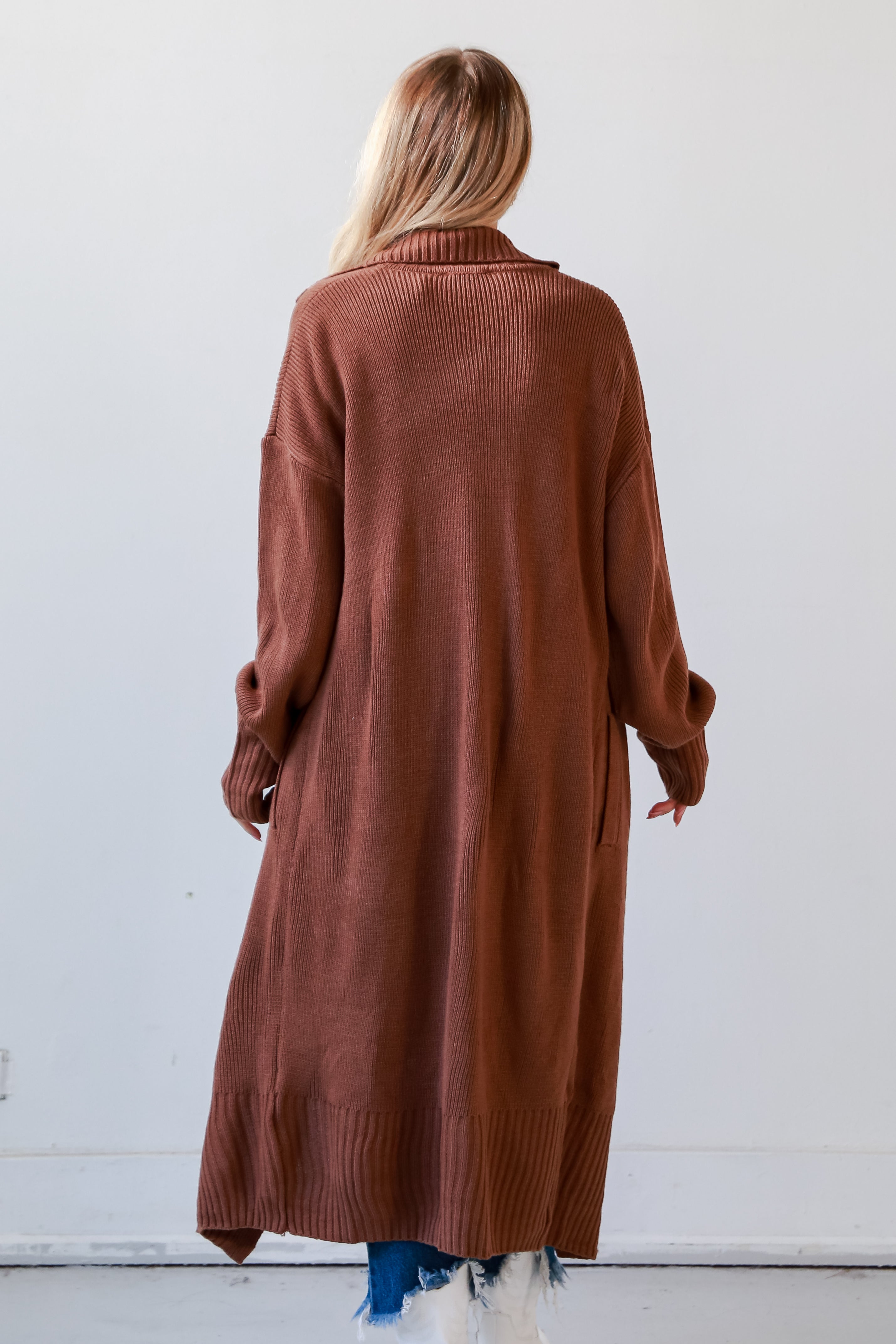 FINAL SALE - Chilly Day Charm Mocha Longline Sweater Cardigan