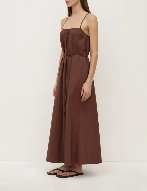 Espresso Tie-Back Cotton Maxi Dress