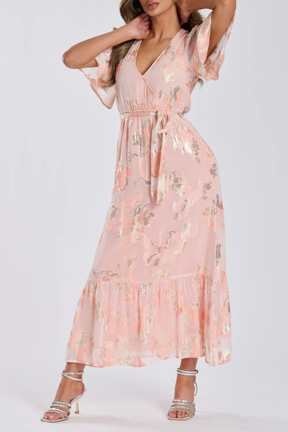 Pink Metallic Jacquard Women's Dress