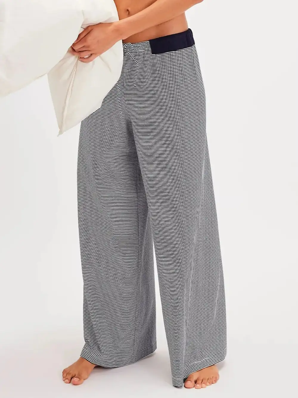 Relaxed Drawstring Striped Wide Leg Pants