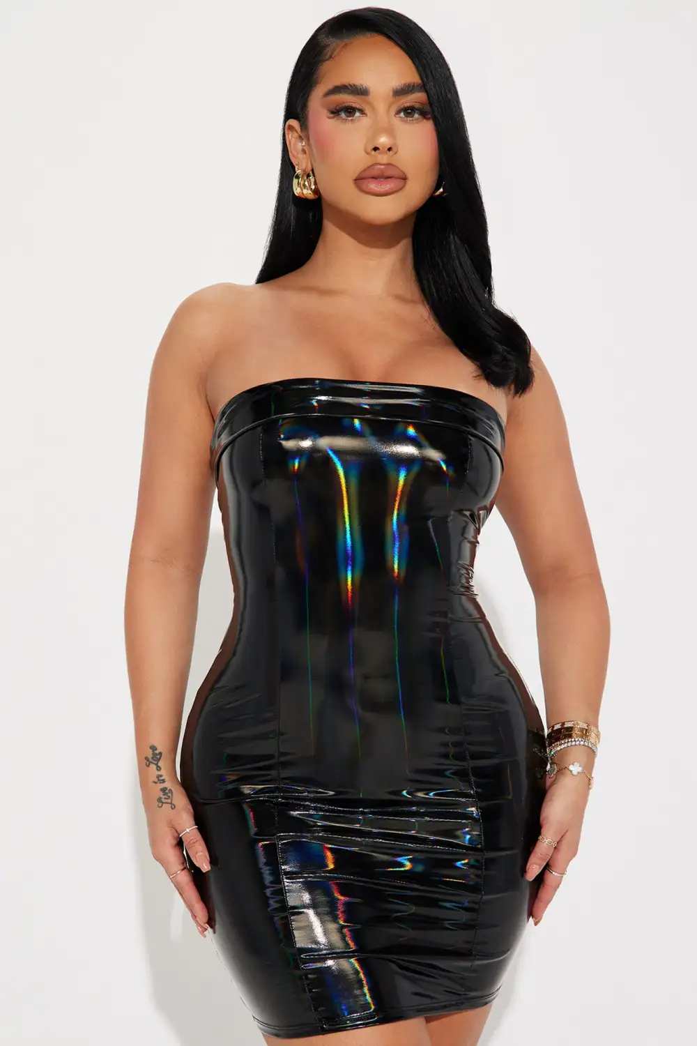 Trinity Faux Leather Mini Dress  - Black