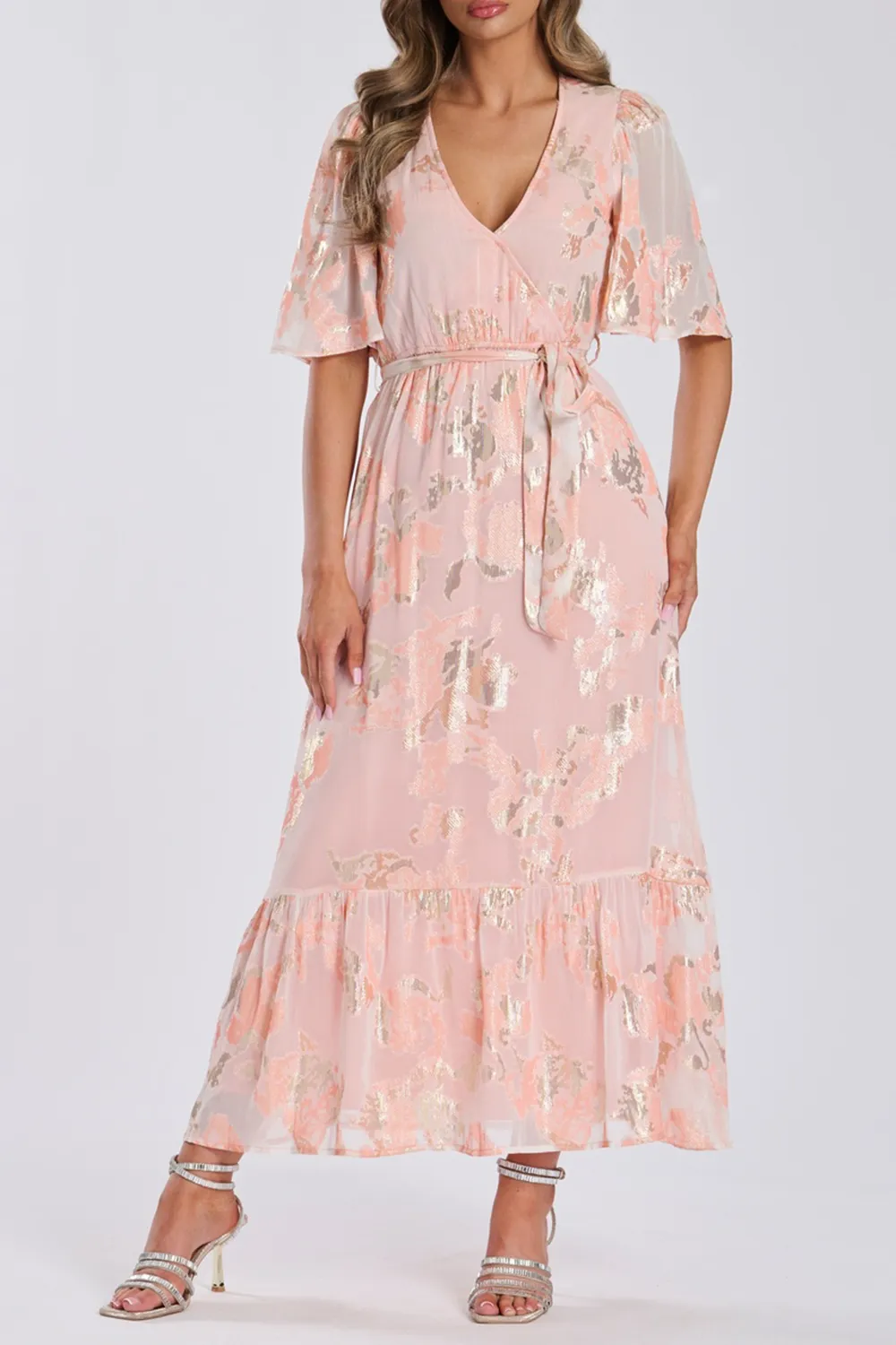 Pink Metallic Jacquard Women's Dress