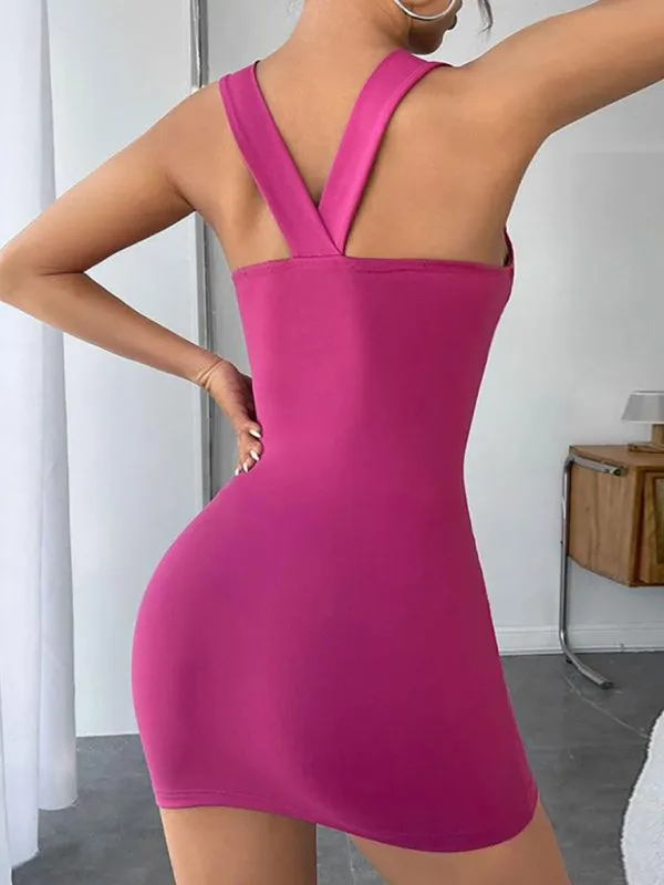 Solid Color Fashion Knitted Sexy Suspender Dress