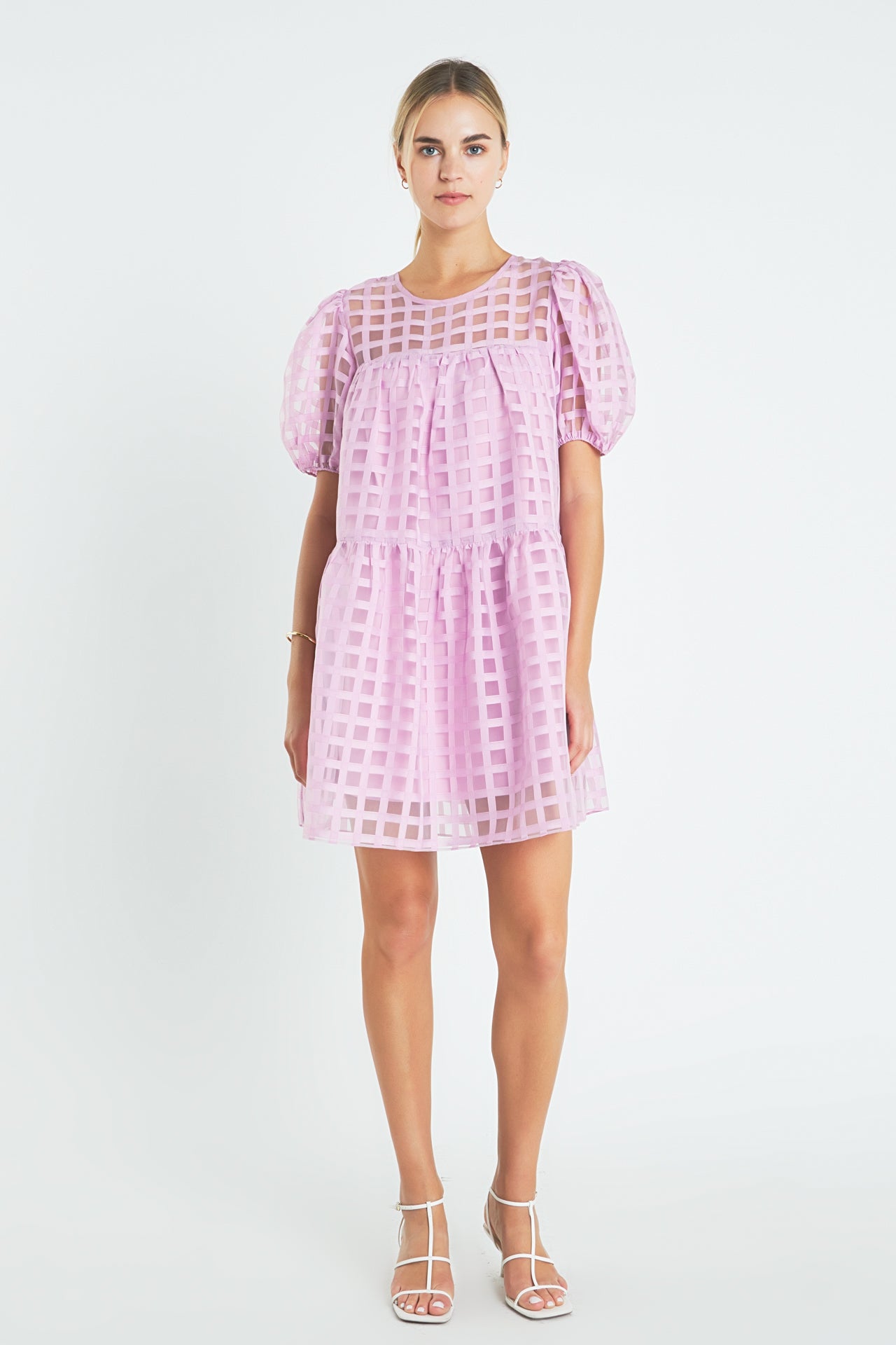 Gridded Organza Mini Dress