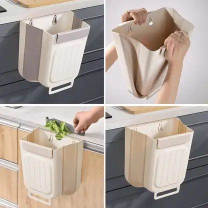 Wall-Mounted Collapsible Kitchen Trash Can – Household Waste Sorting Bin for Cabinet Doors or Walls