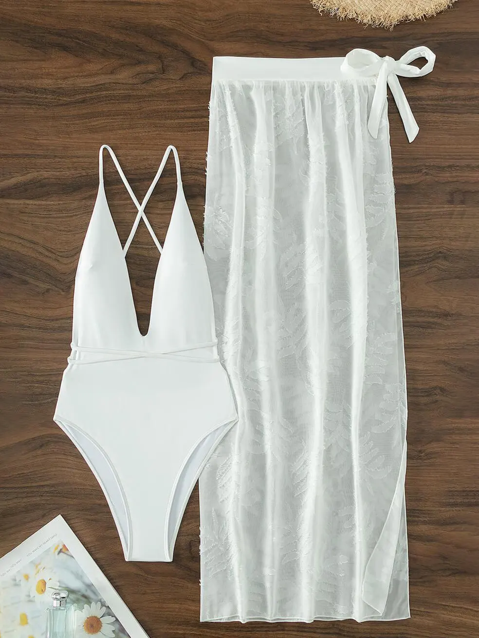 Women’s One-Piece Sleek Backless Long Skirt Two-Piece Swimsuit