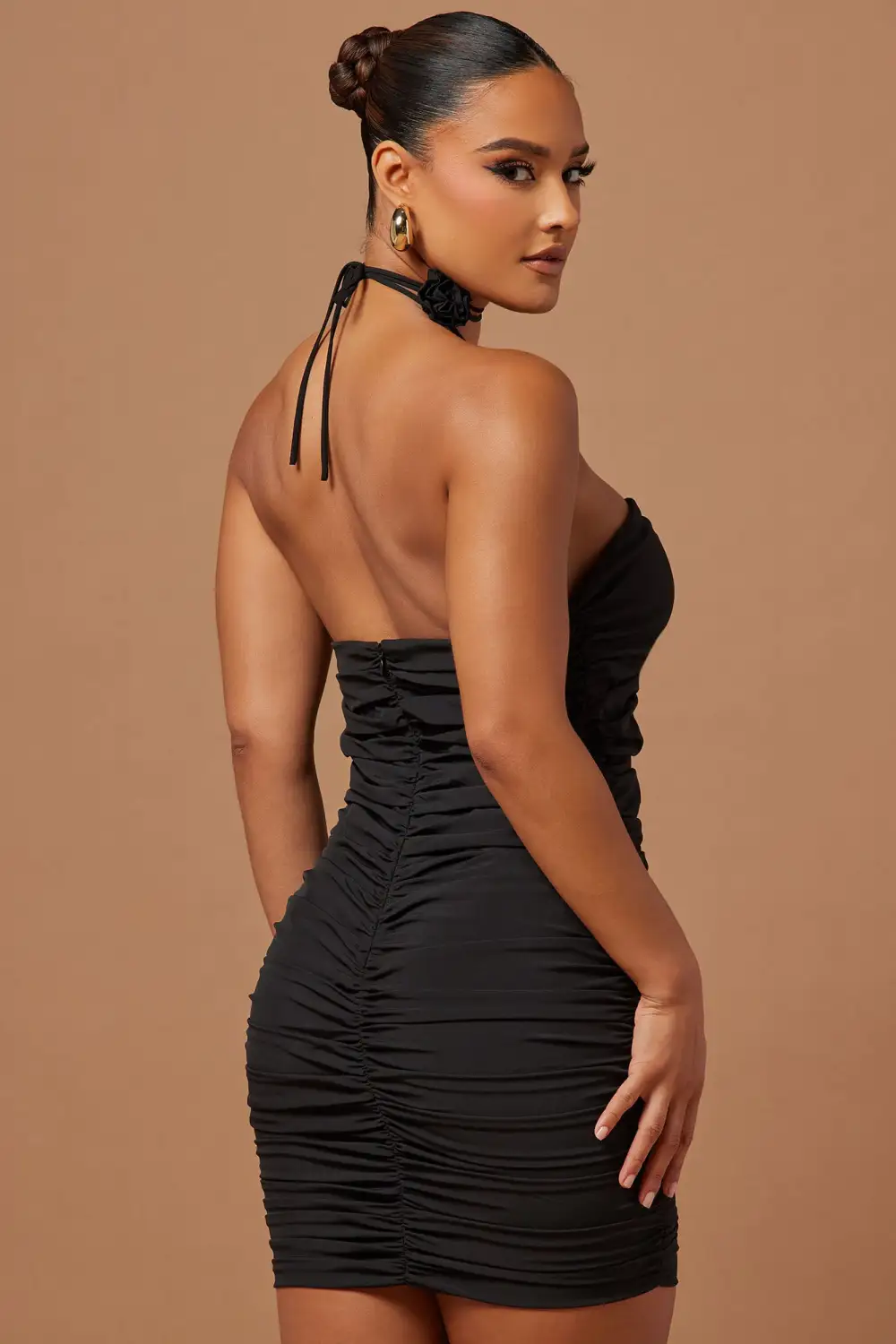 Rayla Rose Ruched Mini Dress - Black