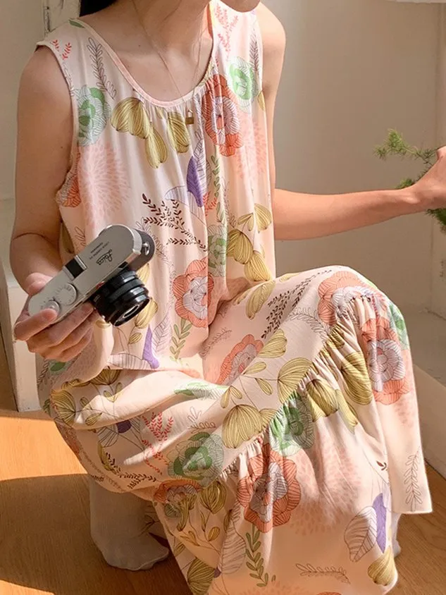 Breathable Casual Loose Floral Print Nightdress