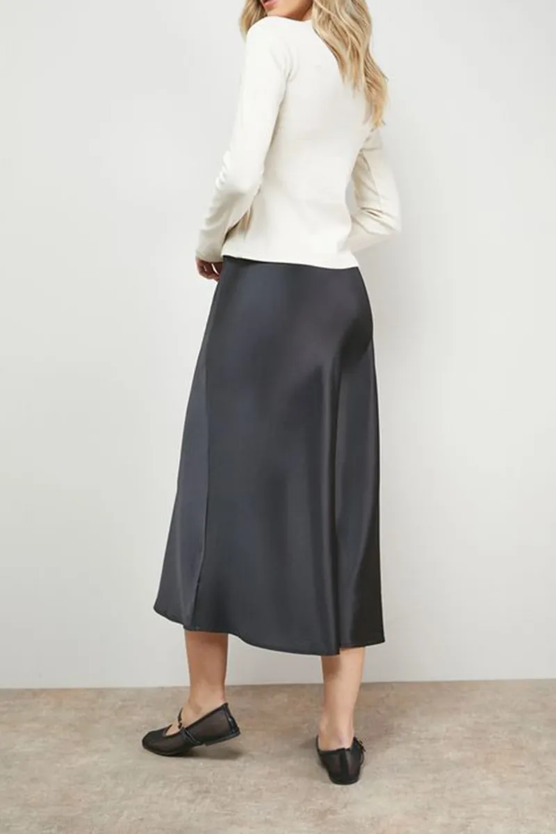 Casual Style Bias Cut Satin Skirt