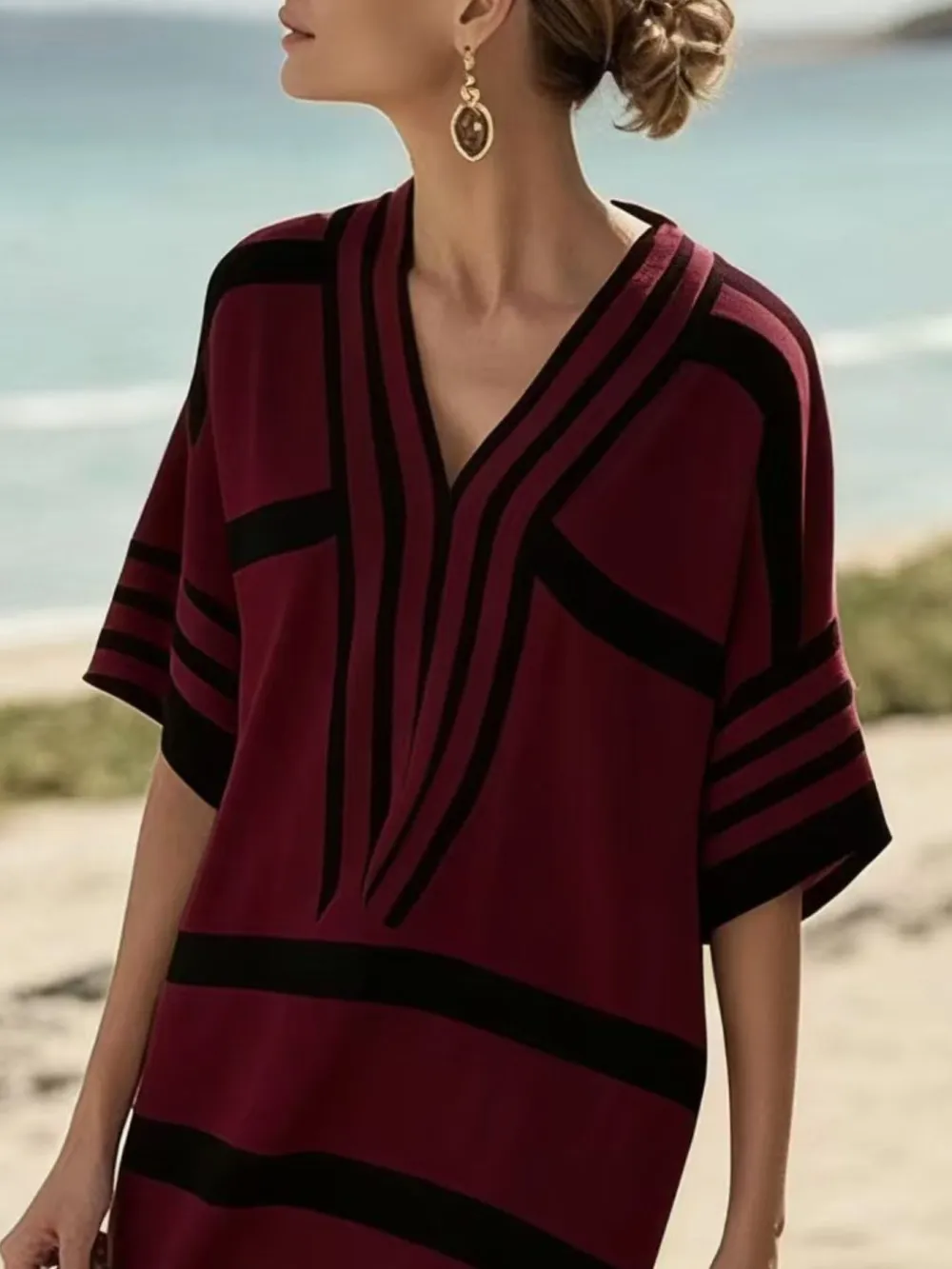 Striped Short Sleeve Midi Dress