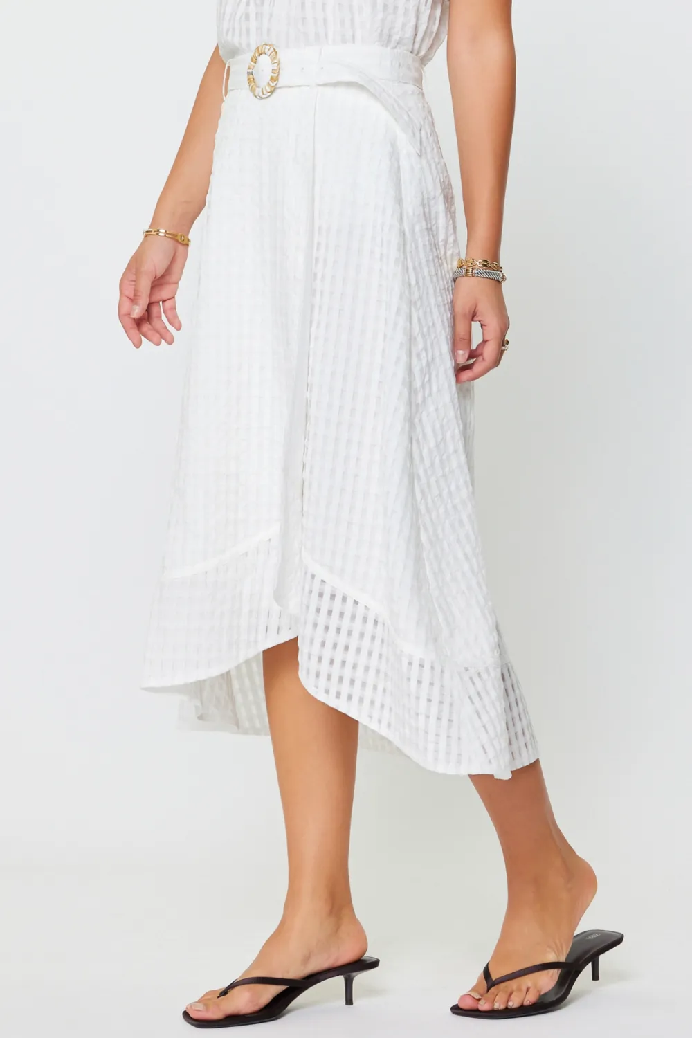 Flared Wrap Style Sheer Gathered Midi Skirt