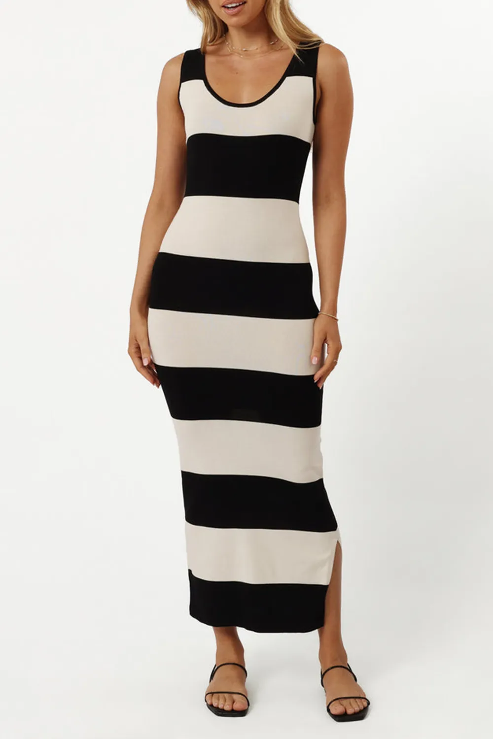 BRIDGET MIDI DRESS - CREAM/BLACK STRIPE