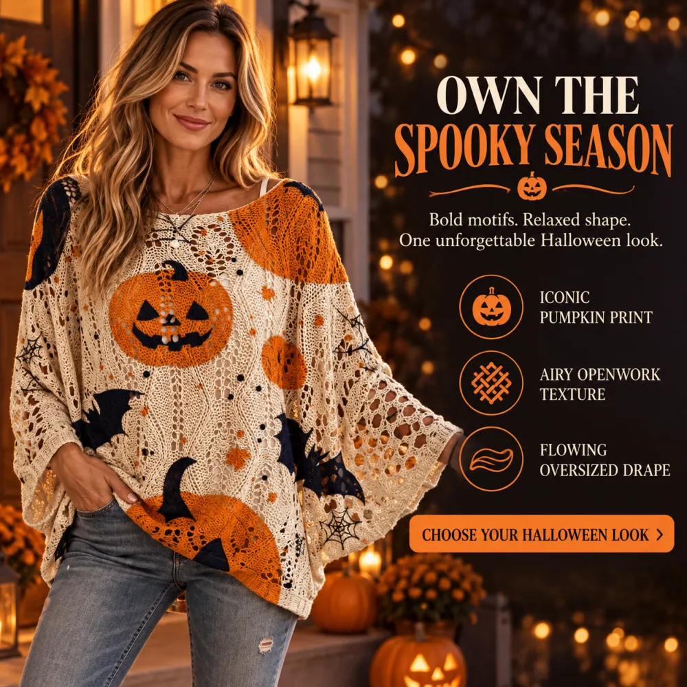 Halloween Long Sleeve with Diamond Cutout Bat Pumpkin Print