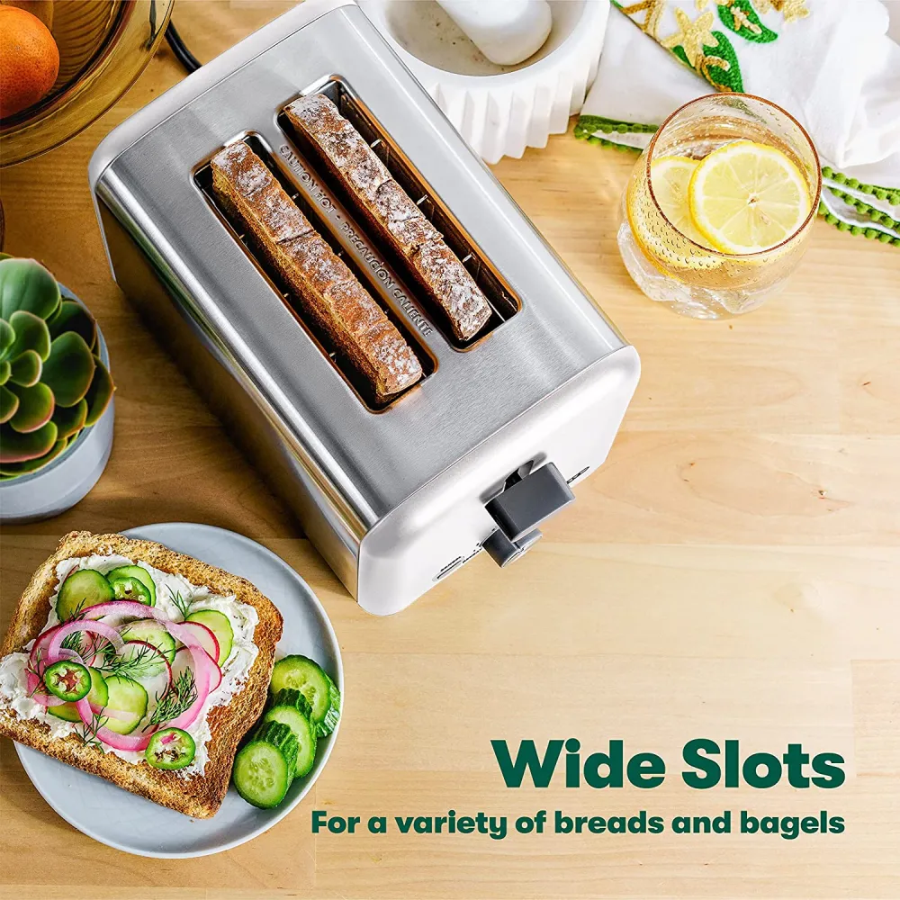 2 Slice Toaster with Extra Wide Slots & Removable Crumb Tray - 6 Browning Options, Auto Shut Off & Reheat Function - Toast Bread, Bagel & Waffle