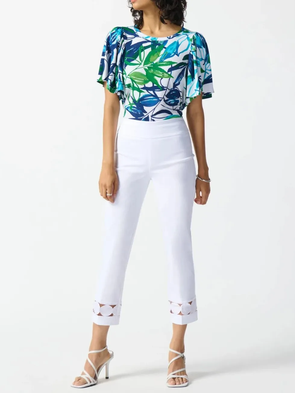 White Cropped Pants with Cut - Out Detail
