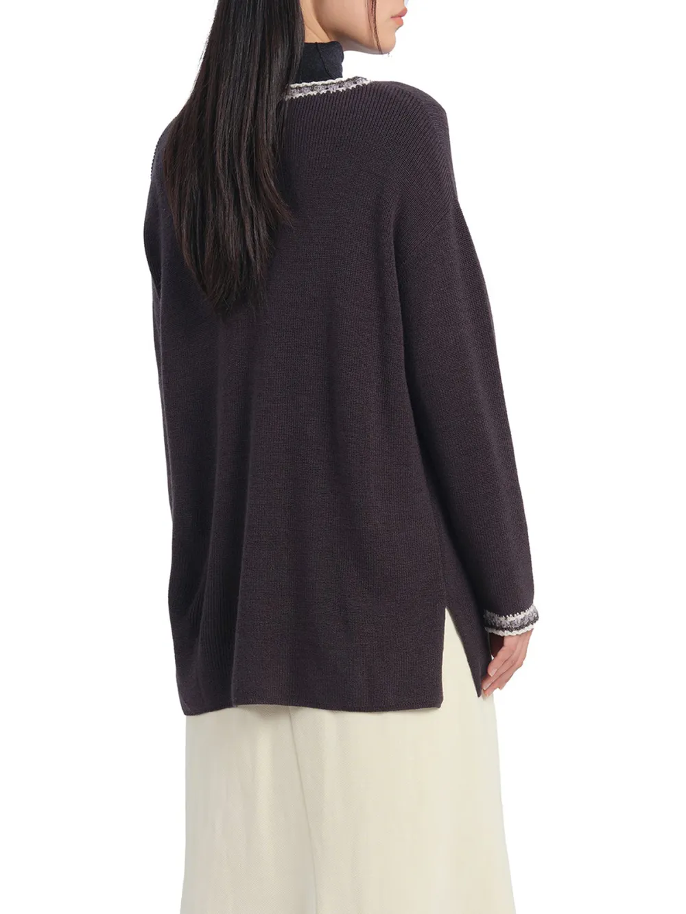 Textured Trim Oversized Knit Sweater