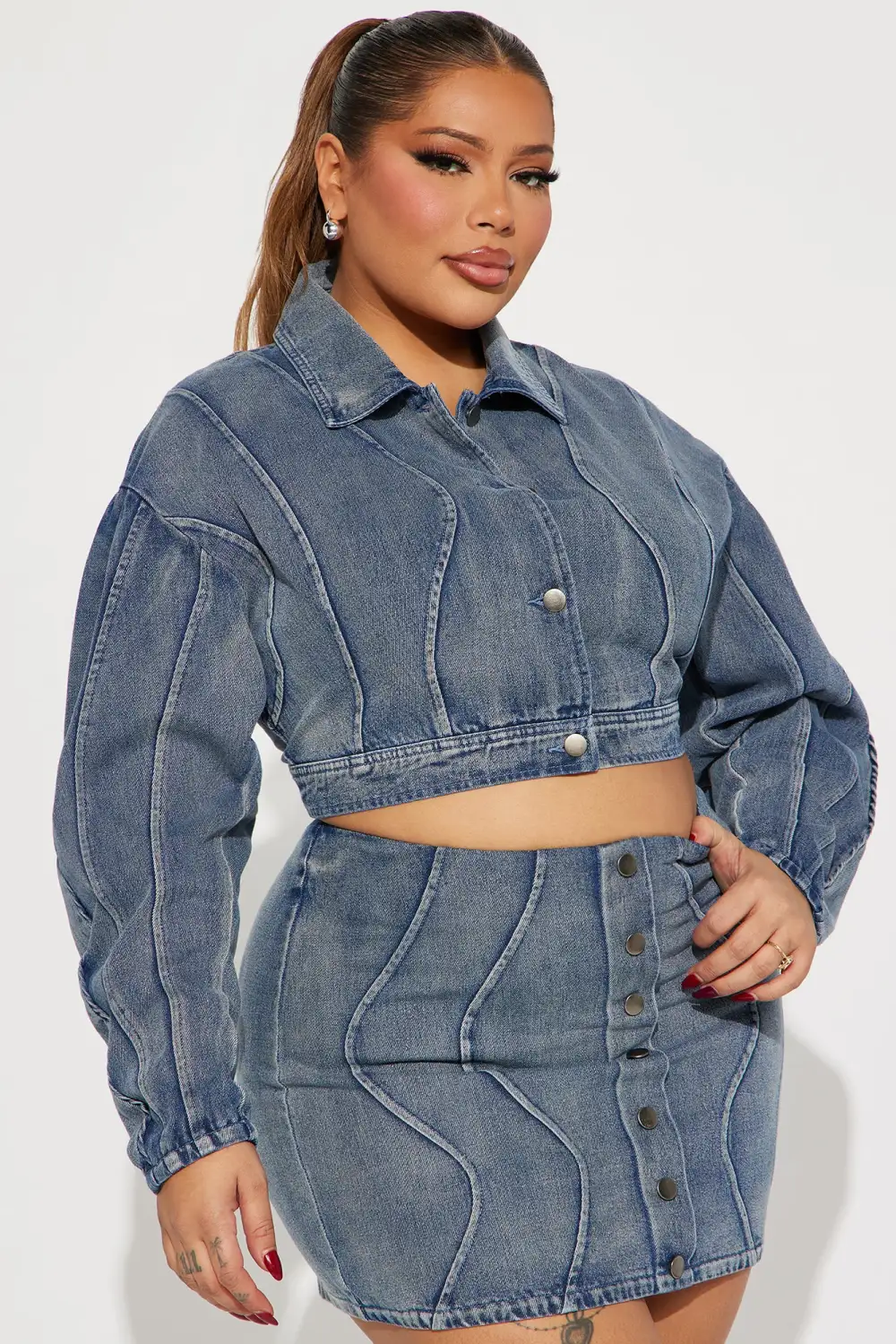 Yesenia Denim Skirt Set - Medium Wash