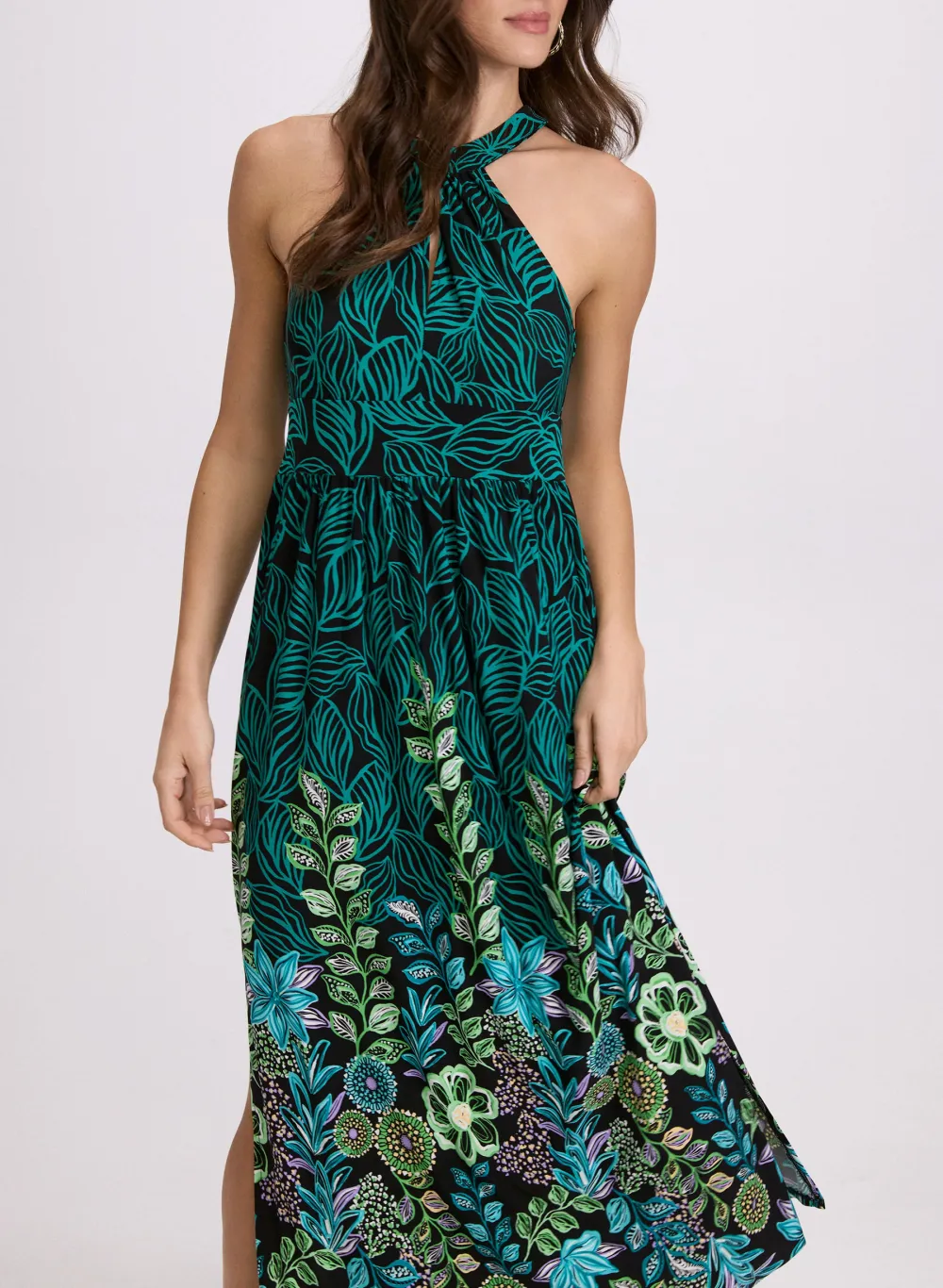 Botanical Print Casual Maxi Dress