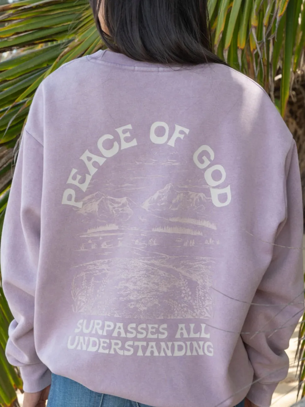 Women's Casual Peace-Themed Scenic Print Long-Sleeve Sweatshirt