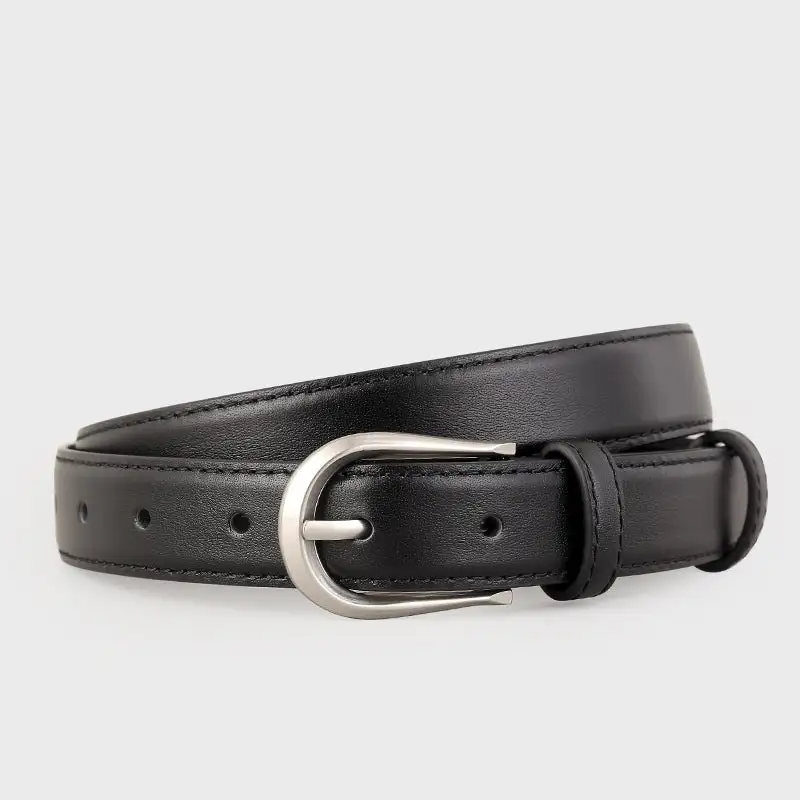Polished Classic Leather Belt with Buckle