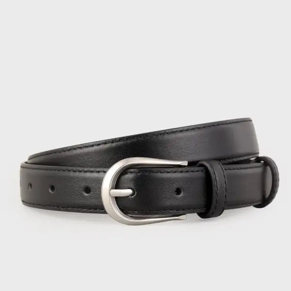 Polished Classic Leather Belt with Buckle