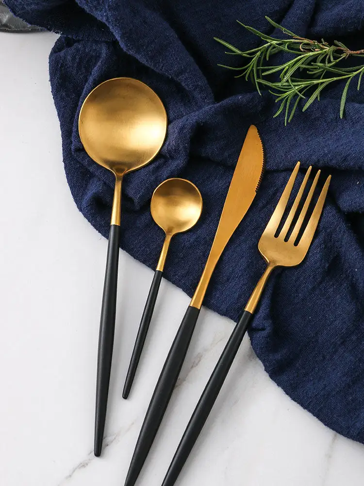 (Store Closing Sale) Gold Flatware Set Stainless Steel Cutlery Set Knife Fork Spoon Dinner Tableware Set Kitchen Dinnerware