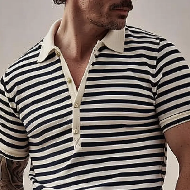Fresh Short Sleeve Collared Collared Knit Shirt