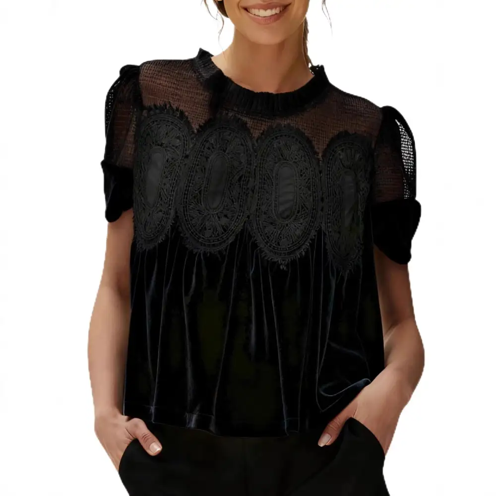 Mesh Embroidered Crewneck Top