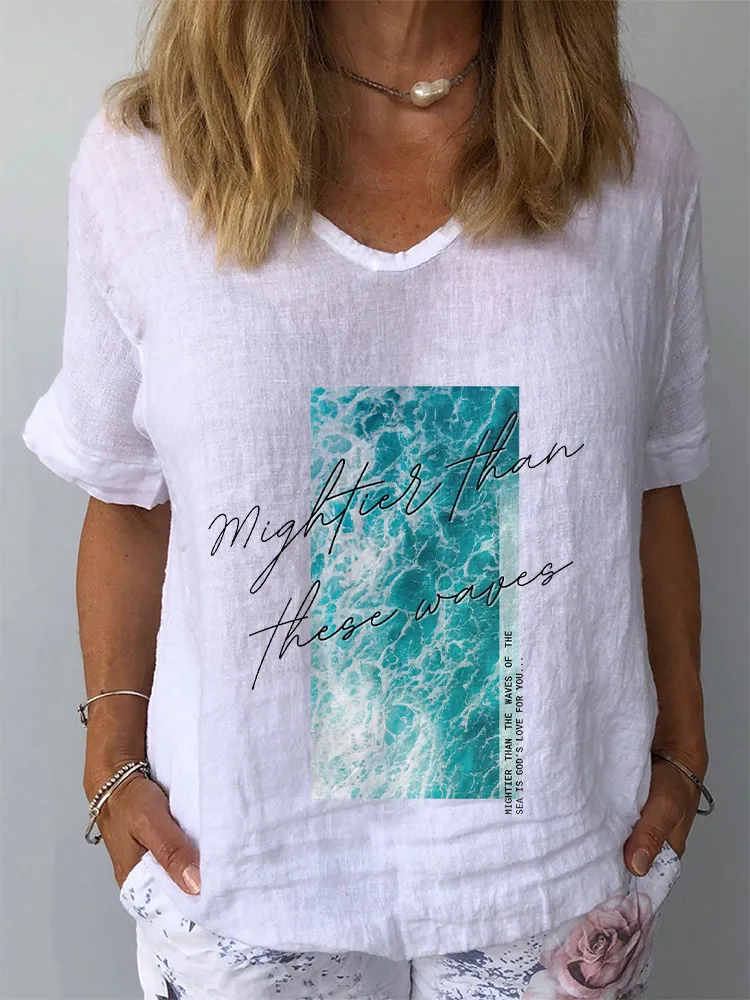 Women's Mighter Than These Waves V-Neck Short-Sleeve Shirt